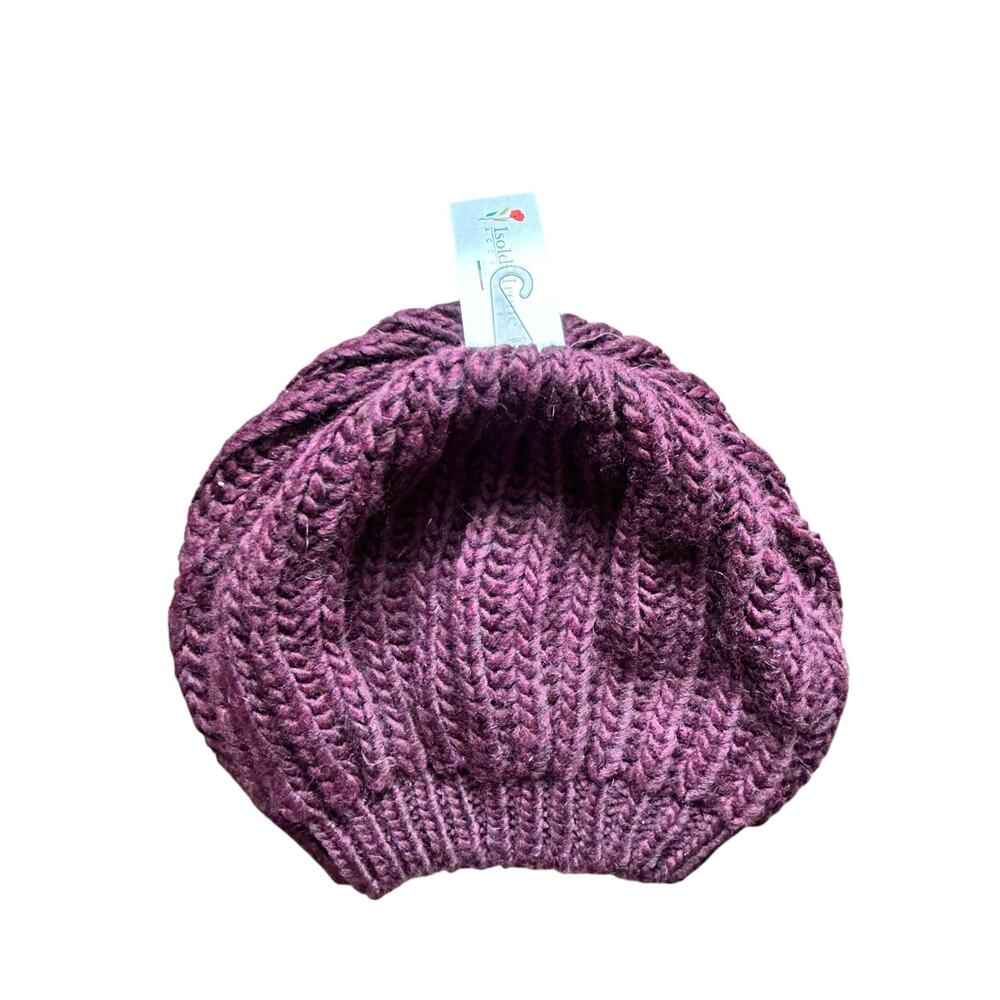 NWT Isoldi Irene Slouchy Knit Beanie Made in Italy Purple Y2K Alpaca Wool